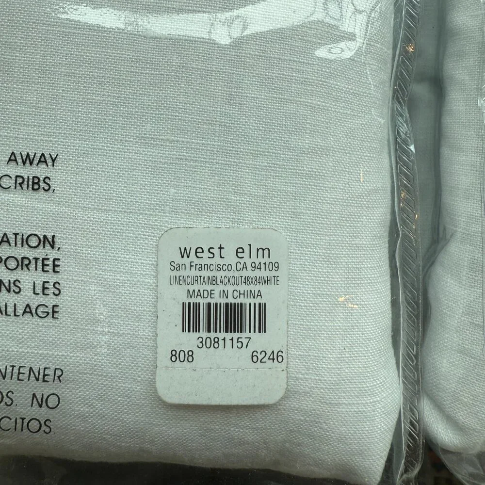 West Elm European Flax Linen Curtains - White with Blackout 48x84